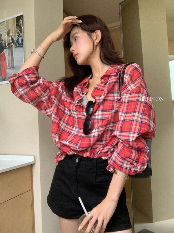 不悶熱超薄格紋百搭防曬襯衫 不悶熱超薄格紋百搭防曬襯衫