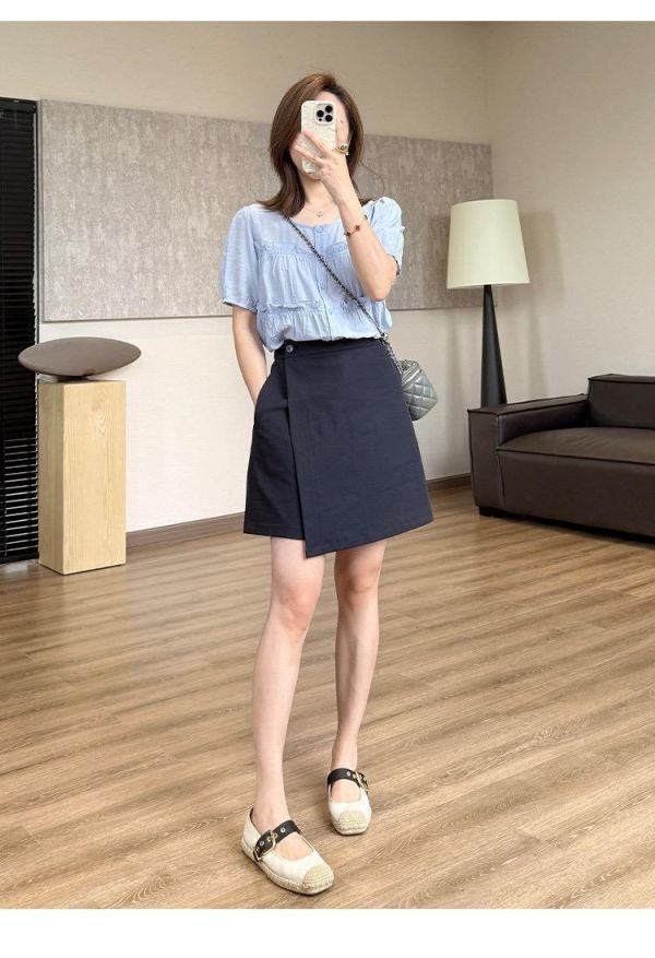 抗皺微彈遮肚 設計感交疊A字裙褲-3色 抗皺微彈遮肚 設計感交疊A字裙褲-3色