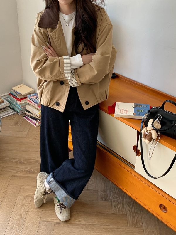 巴恩風 撞色翻領寬鬆夾克外套-3色 巴恩風 撞色翻領寬鬆夾克外套-3色