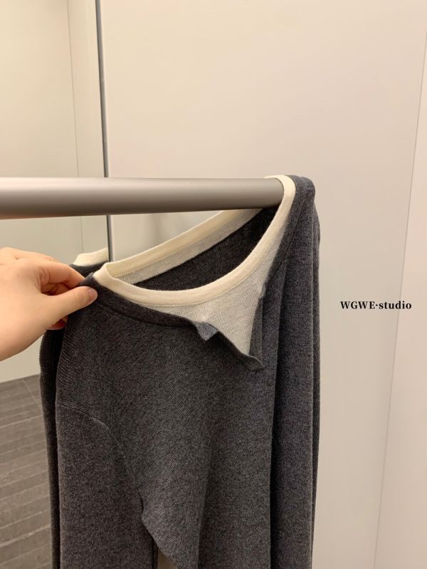 法式百搭修身顯瘦假兩件針織上衣-4色 法式百搭修身顯瘦假兩件針織上衣-4色