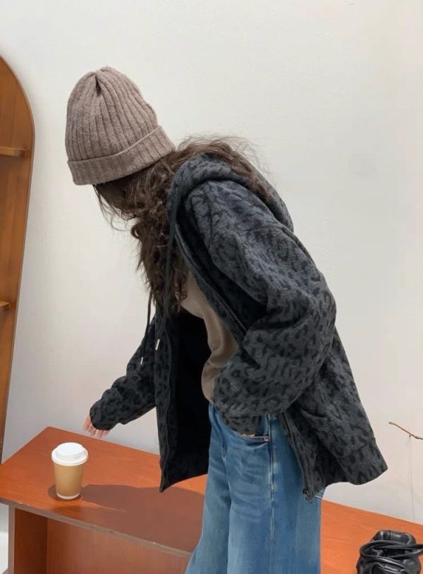 質感連帽寬鬆豹紋外套 質感連帽寬鬆豹紋外套