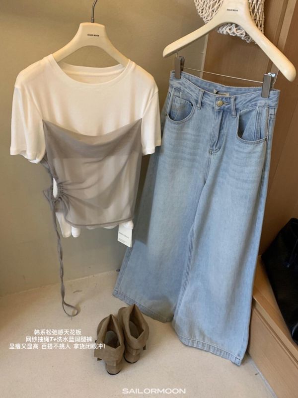 網紗拼接假兩件夏季小衫-3色 網紗拼接假兩件夏季小衫-3色