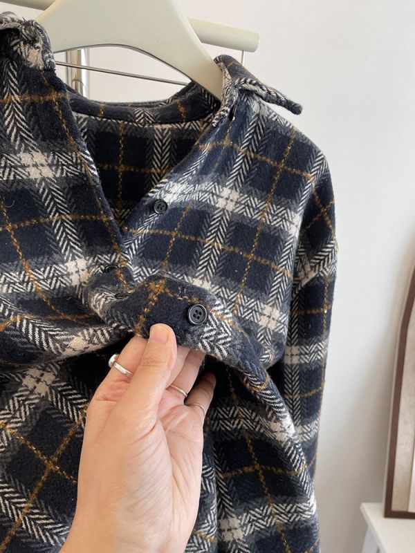 金絲勾線復古加厚格子襯衫外套-2色 金絲勾線復古加厚格子襯衫外套-2色