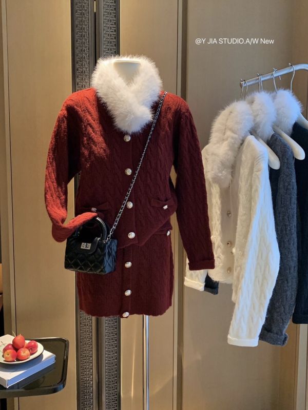 法式名媛風針織毛衣+包臀短裙套裝-4色 法式名媛風針織毛衣+包臀短裙套裝-4色