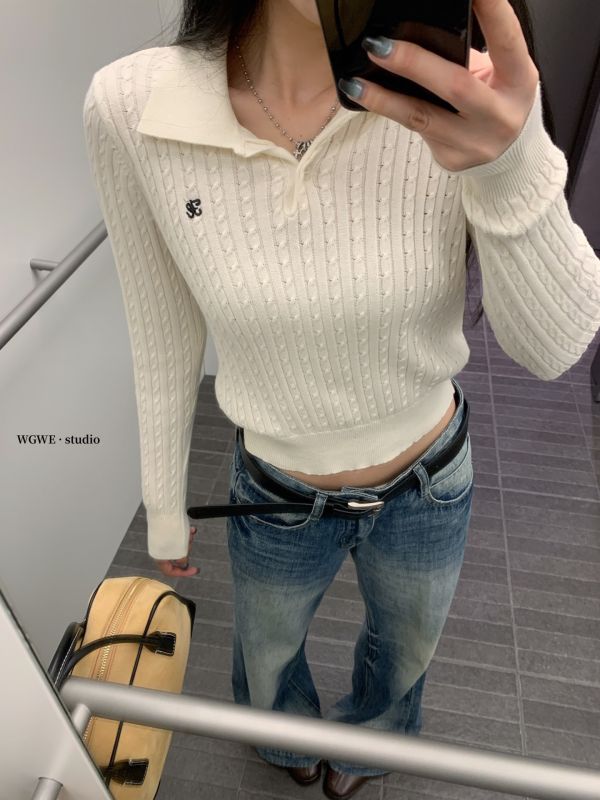 韓系簡約刺繡麻花百搭短款氣質上衣-4色 韓系簡約刺繡麻花百搭短款氣質上衣-4色