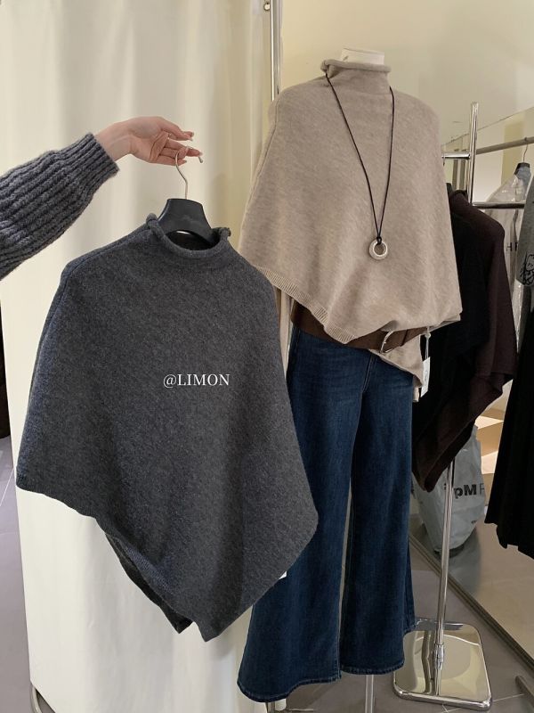 氣質小立領 極簡不規則披肩斗篷針織衫-4色 氣質小立領 極簡不規則披肩斗篷針織衫-4色