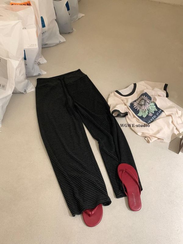 慵懶鬆弛感復古條紋垂感休閒褲-2色 慵懶鬆弛感復古條紋垂感休閒褲-2色