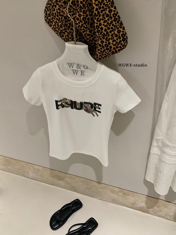 設計感收腰字母印花T-2色 設計感收腰字母印花T-2色