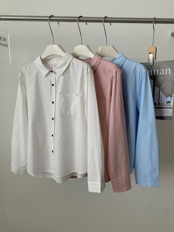 多巴胺彩色翻領水洗棉防曬襯衫上衣-4色 多巴胺彩色翻領水洗棉防曬襯衫上衣-4色