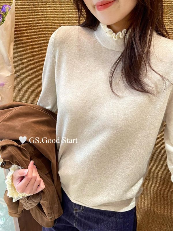 法式氣質柔軟蕾絲花邊高領針織衫-6色 法式氣質柔軟蕾絲花邊高領針織衫-6色