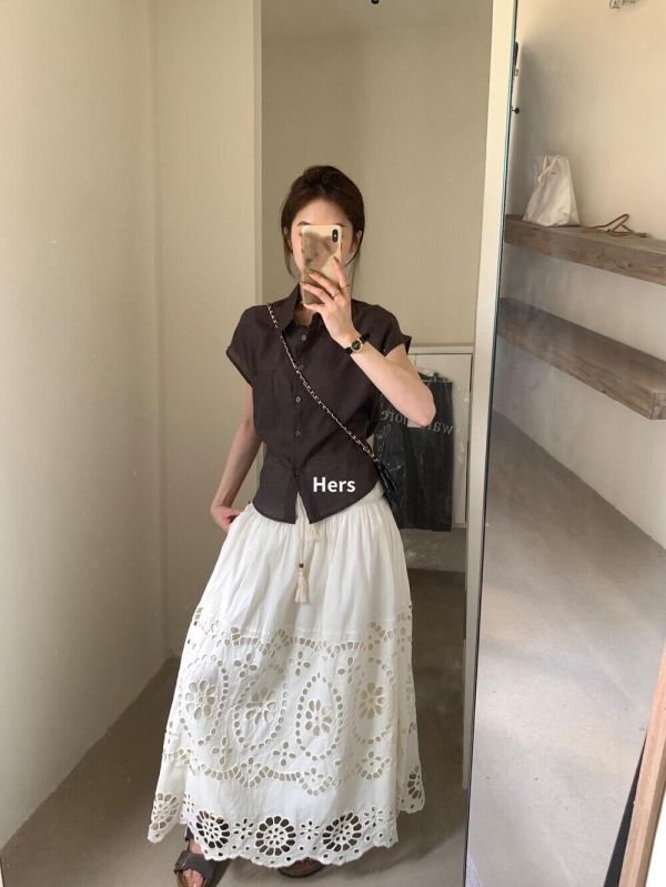 簡約風設計感收腰綁帶短款小飛袖襯衫-3色 簡約風設計感收腰綁帶短款小飛袖襯衫-3色