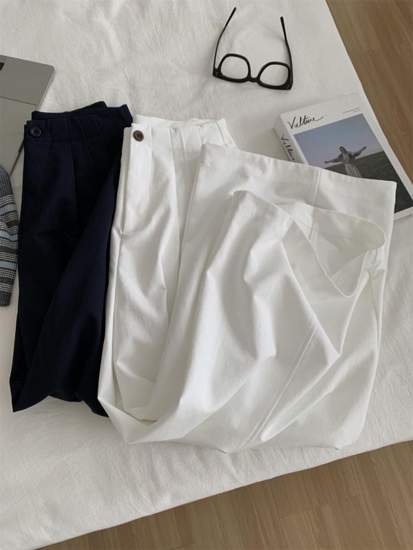 韓系高腰氣質闊腿褲遮肉九分彎刀褲奶奶褲-3色 韓系高腰氣質闊腿褲遮肉九分彎刀褲奶奶褲-3色