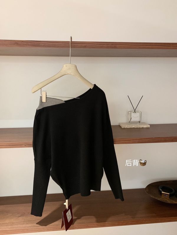 溫柔百搭顯瘦斜肩撞色針織上衣-4色 溫柔百搭顯瘦斜肩撞色針織上衣-4色