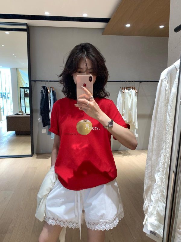 韓系蘋果圖案印花質感T恤-3色 韓系蘋果圖案印花質感T恤-3色