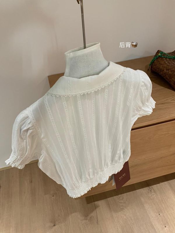 設計感收腰法式蕾絲花邊V領襯衫 設計感收腰法式蕾絲花邊V領襯衫