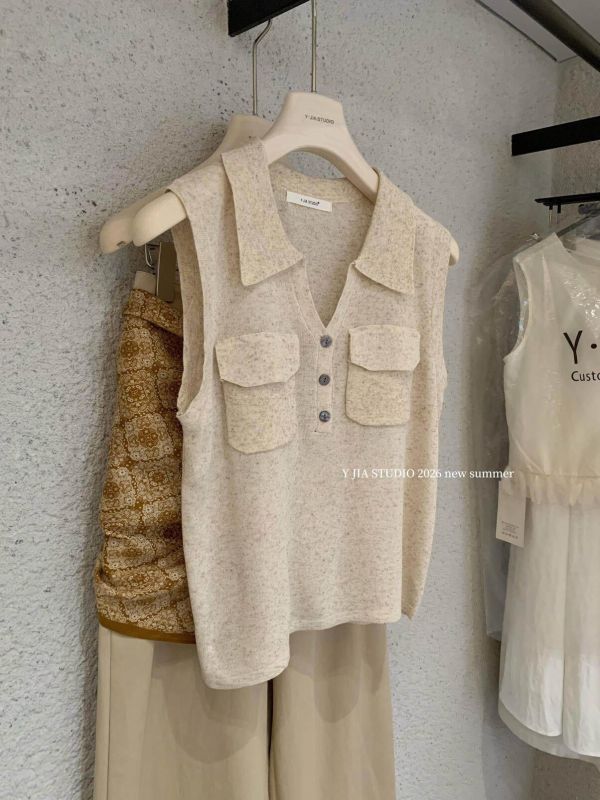 夏日慵懶鬆弛感polo領針織上衣+闊腿褲兩件套裝 夏日慵懶鬆弛感polo領針織上衣+闊腿褲兩件套裝