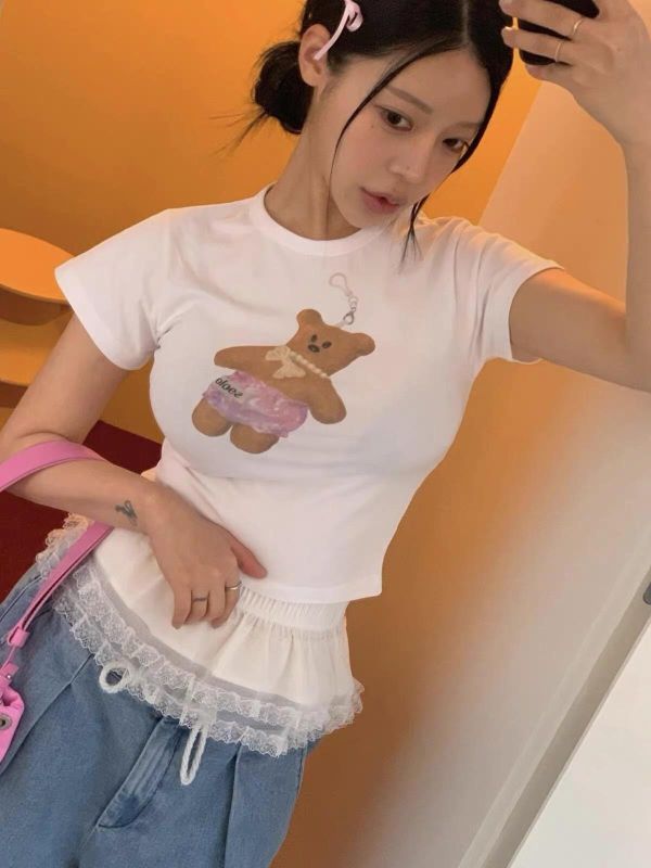 小熊正肩甜美短袖T恤 小熊正肩甜美短袖T恤