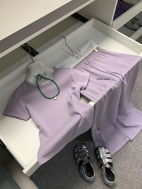 氣質修身T+長腿闊腿褲休閒套裝-6色 