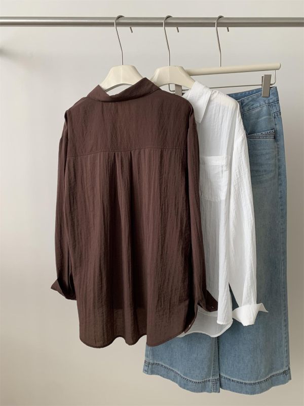 復古顯白肌理感輕盈鬆弛感襯衫上衣-2色 復古顯白肌理感輕盈鬆弛感襯衫上衣-2色