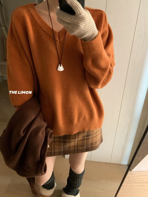 V領北極絨復古寬鬆百搭毛衣-11色 V領北極絨復古寬鬆百搭毛衣-11色