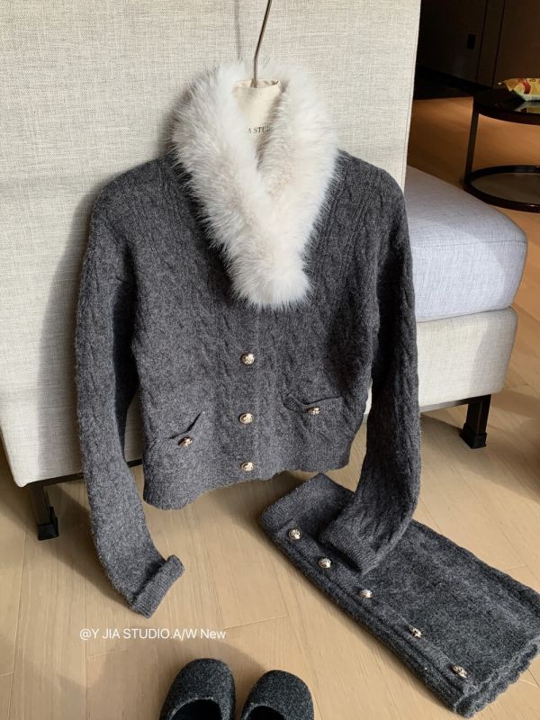 法式名媛風針織毛衣+包臀短裙套裝-4色 法式名媛風針織毛衣+包臀短裙套裝-4色