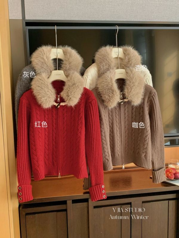 韓系氛圍感麻花雙拉鏈氣質毛衣外套（毛領可拆）-4色 韓系氛圍感麻花雙拉鏈氣質毛衣外套（毛領可拆）-4色