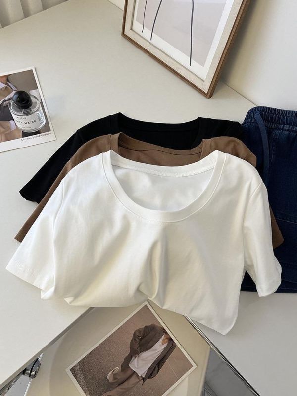露鎖骨正肩大U寬鬆低領tee-3色 露鎖骨正肩大U寬鬆低領tee-3色