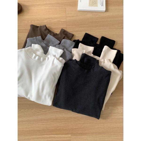 溫暖顯瘦磨毛慕斯絨小立領百搭T-6色 溫暖顯瘦磨毛慕斯絨小立領百搭T-6色