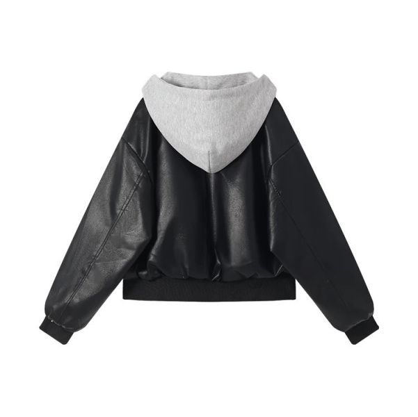甜酷黑色假兩件高級感寬鬆pu皮外套 甜酷黑色假兩件高級感寬鬆pu皮外套
