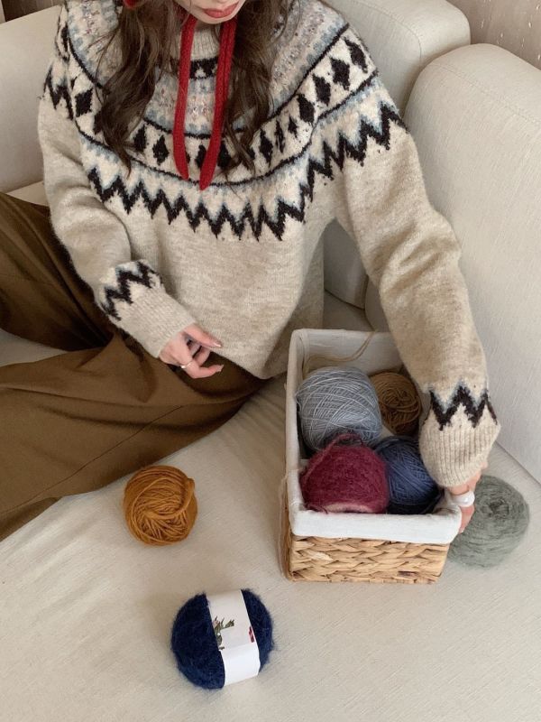 冬日氛圍感韓系復古提花針織上衣-3色 冬日氛圍感韓系復古提花針織上衣-3色