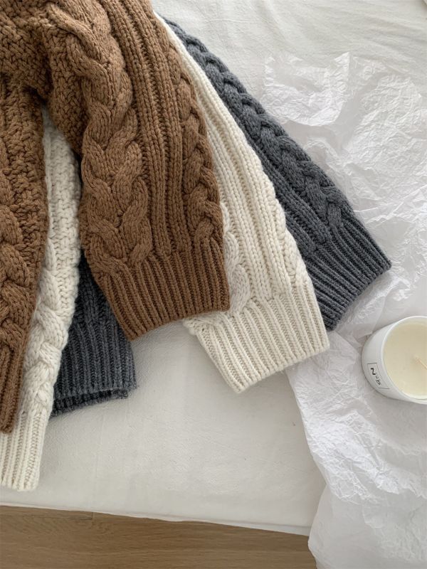 韓版粗針麻花加厚保暖羊毛針織上衣-3色 韓版粗針麻花加厚保暖羊毛針織上衣-3色