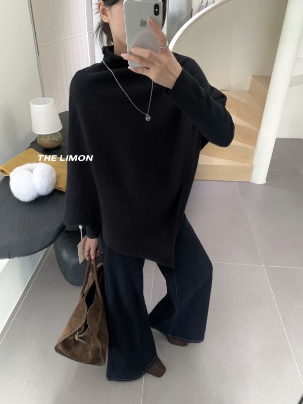 氣質小立領 極簡不規則披肩斗篷針織衫-4色 氣質小立領 極簡不規則披肩斗篷針織衫-4色