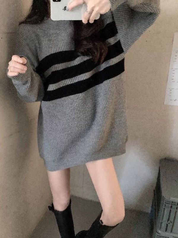 條紋撞色長版針織上衣-3色 條紋撞色長版針織上衣-3色