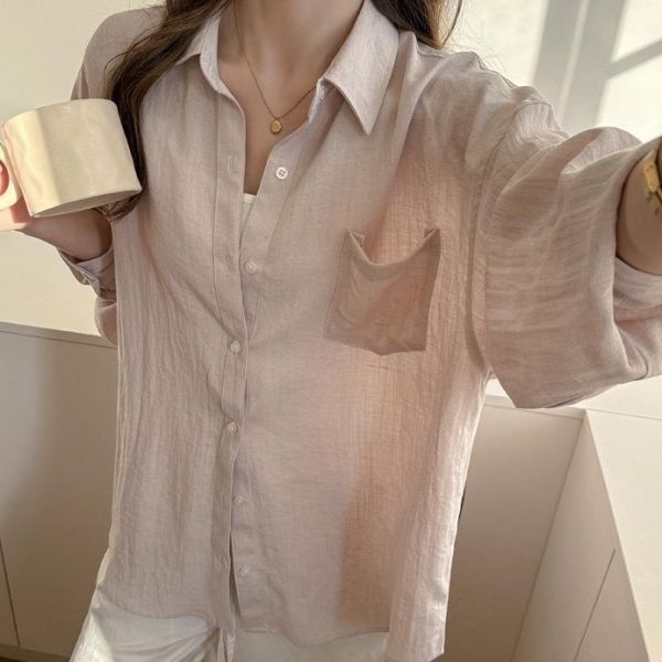 亞麻夏季防曬氣質純色襯衫上衣-6色 亞麻夏季防曬氣質純色襯衫上衣-6色