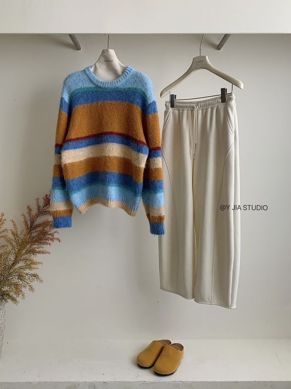 韓系多巴胺條紋撞色保暖毛衣 韓系多巴胺條紋撞色保暖毛衣