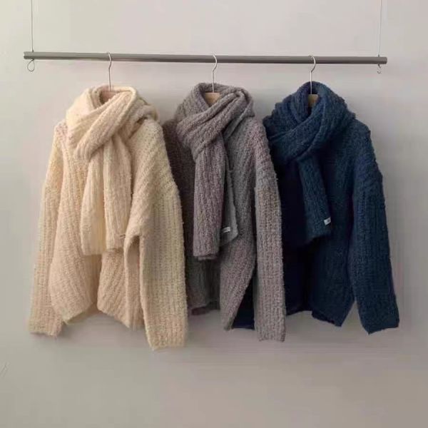 Korea 柔軟V領寬鬆毛衣+ 圍巾套組-3色 Korea 柔軟V領寬鬆毛衣+ 圍巾套組-3色