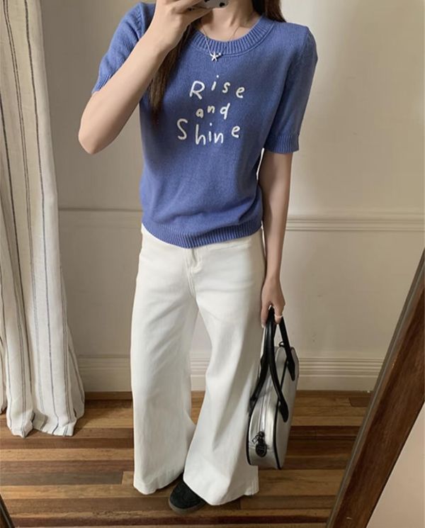 韓系撞色字母刺繡針織上衣-2色 韓系撞色字母刺繡針織上衣-2色