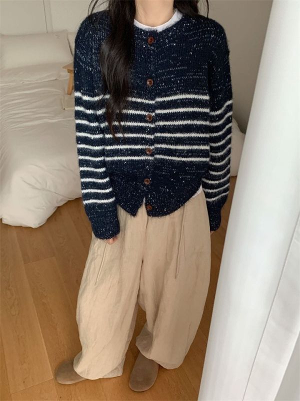 復古羊駝條紋含羊毛開衫外套-2色 復古羊駝條紋含羊毛開衫外套-2色