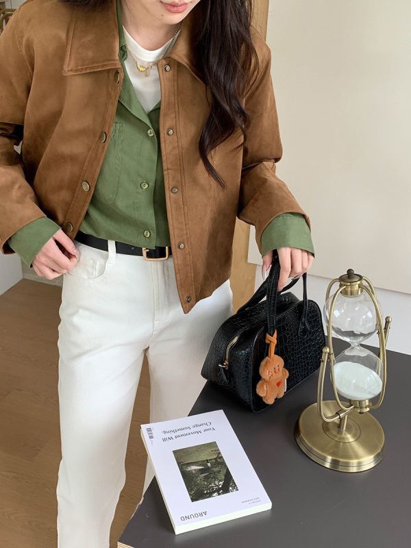 復古仿麂皮絨翻領顯瘦短款外套 復古仿麂皮絨翻領顯瘦短款外套