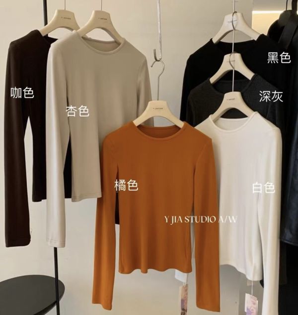 極簡風基礎款磨毛彈力修身打底上衣-6色 極簡風基礎款磨毛彈力修身打底上衣-6色