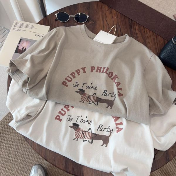 可愛狗狗印花寬鬆休閒上衣-2色 可愛狗狗印花寬鬆休閒上衣-2色