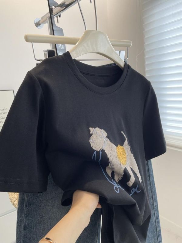 小狗刺繡百搭簡約棉質上衣-2色 小狗刺繡百搭簡約棉質上衣-2色