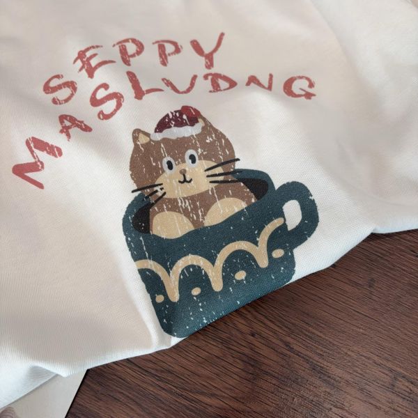 茶杯貓咪卡通印花T恤-2色 茶杯貓咪卡通印花T恤-2色