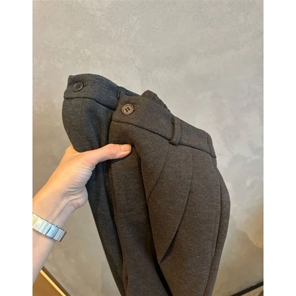 老錢風休閒復古高腰直筒闊腿羊毛褲-4色 老錢風休閒復古高腰直筒闊腿羊毛褲-4色