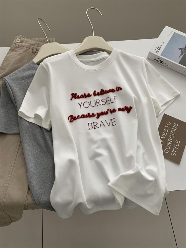 涼感莫代爾棉顯白復古刺繡果凍T-3色 涼感莫代爾棉顯白復古刺繡果凍T-3色