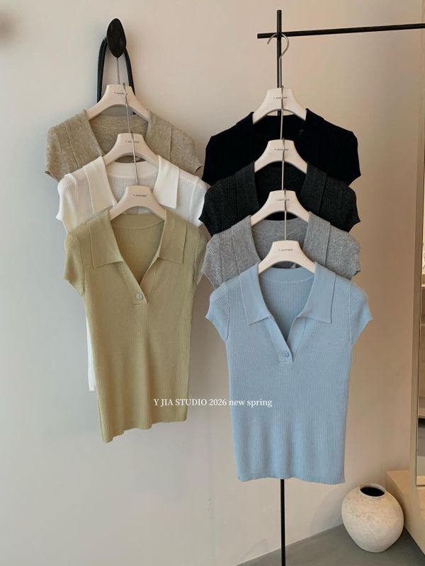 百搭修身顯瘦polo領純色短袖T恤-7色 百搭修身顯瘦polo領純色短袖T恤-7色