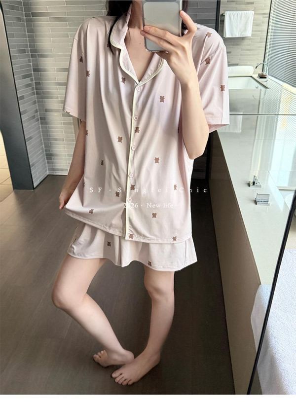 冰絲小熊自然垂感無拘束涼感居家套裝-3色 冰絲小熊自然垂感無拘束涼感居家套裝-3色