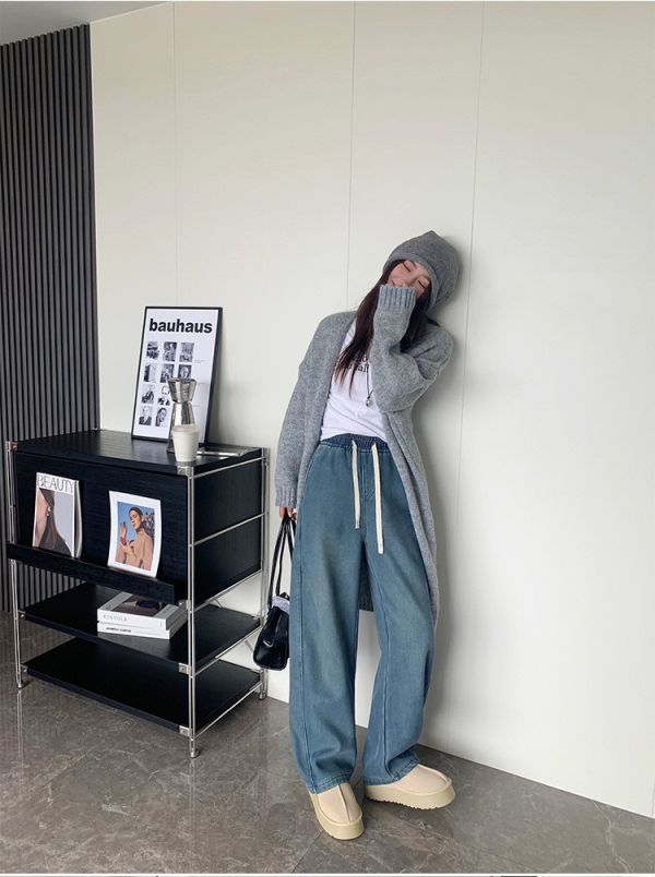 加厚加絨萊賽爾牛仔彎刀褲休閒直筒褲 加厚加絨萊賽爾牛仔彎刀褲休閒直筒褲