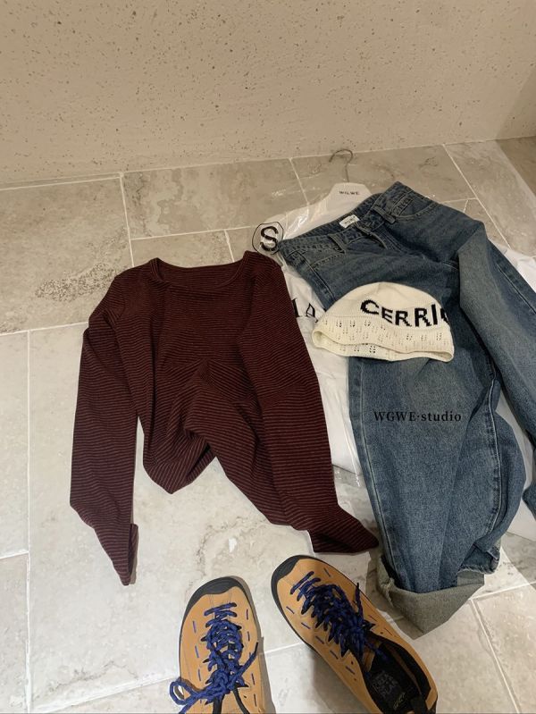 韓系條紋撞色百搭修身顯瘦T恤-5色 韓系條紋撞色百搭修身顯瘦T恤-5色