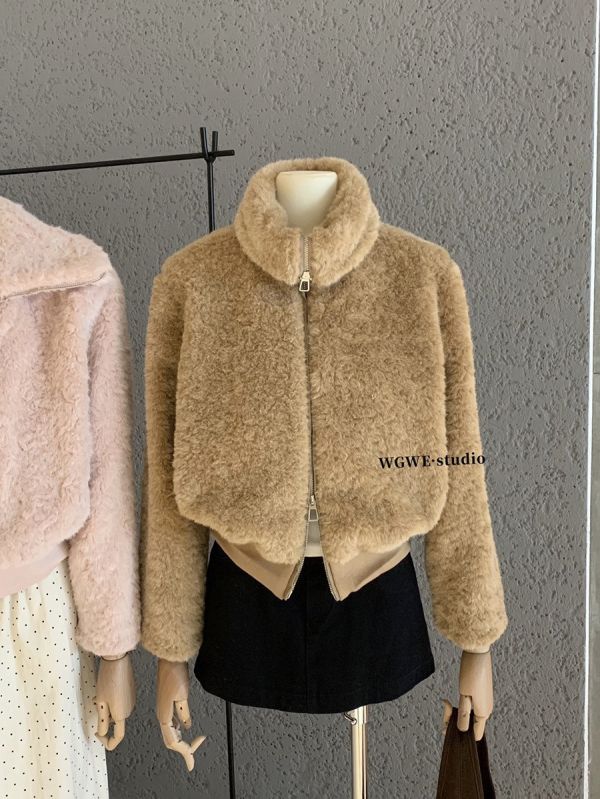 翻領氣質短款溫柔少女毛毛保暖外套-3色 翻領氣質短款溫柔少女毛毛保暖外套-3色